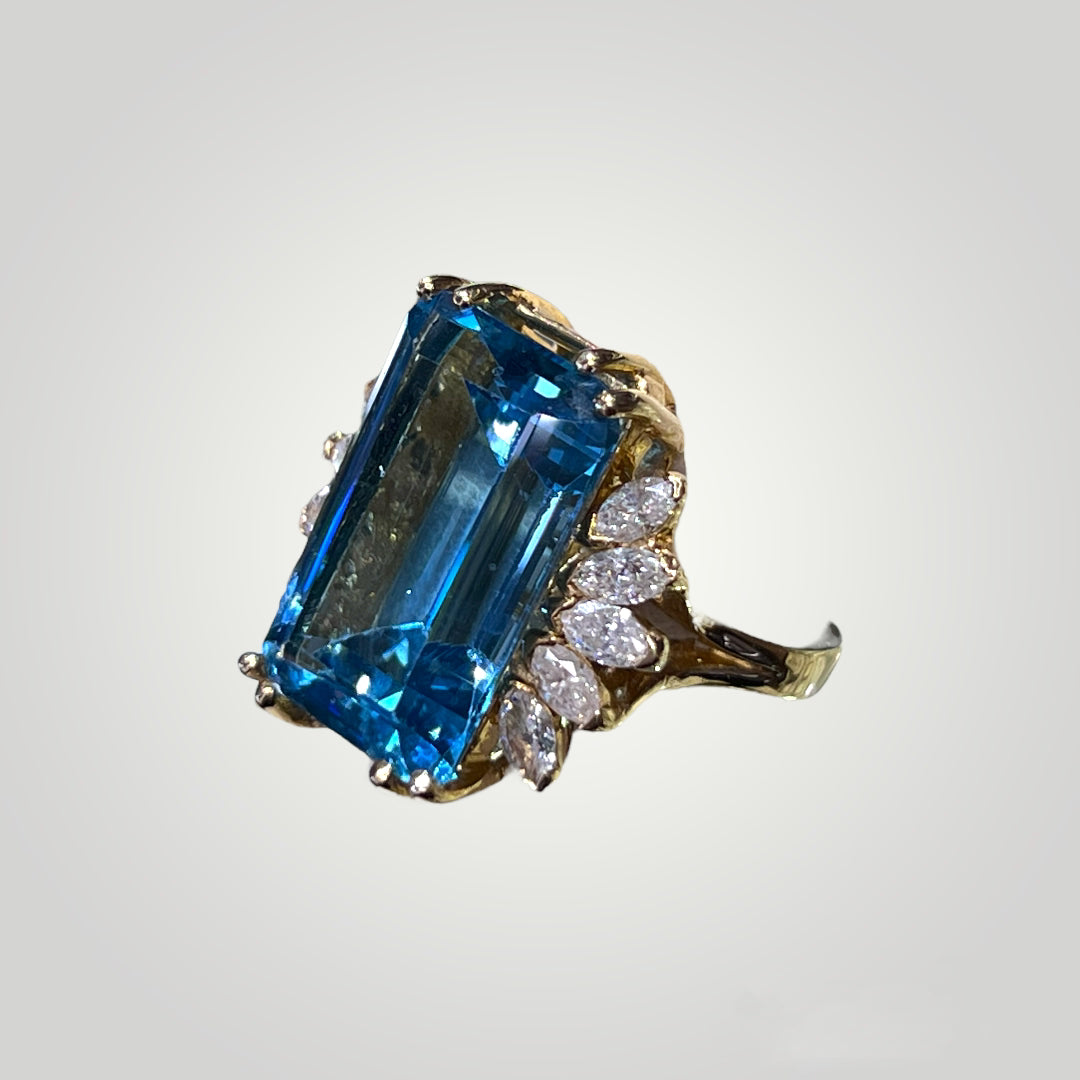 Emerald Cut Topaz Ring with Marquise Diamond