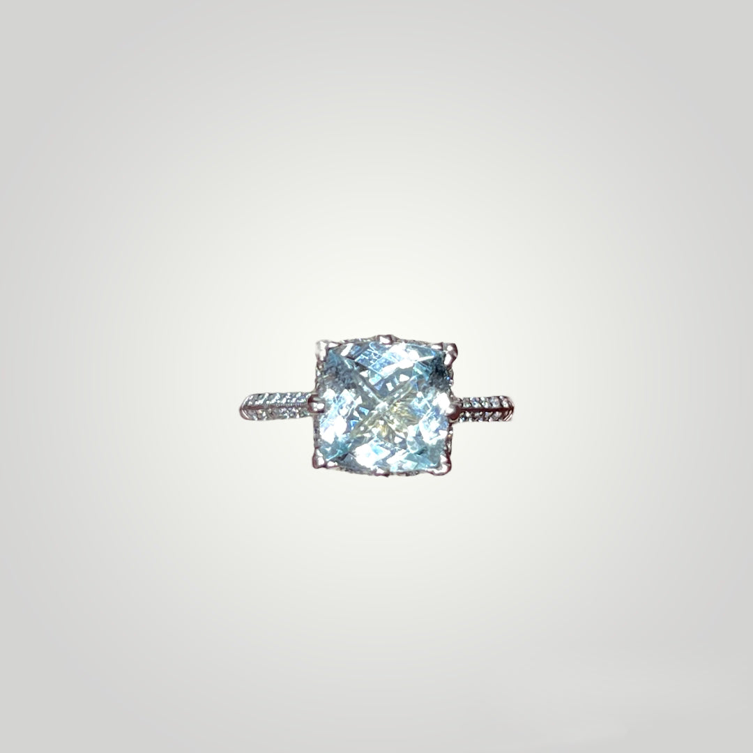 Aquamarine with Diamond Band Ring