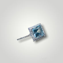 Load image into Gallery viewer, Aquamarine Princess-Cut Diamond Halo Ring - Q&amp;T Jewelry