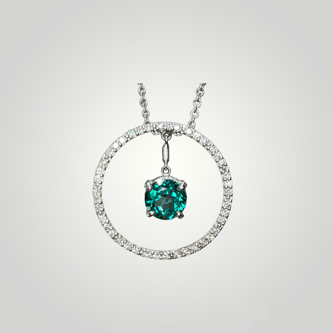 Green Topaz and Diamond Circle Pendant - Q&T Jewelry