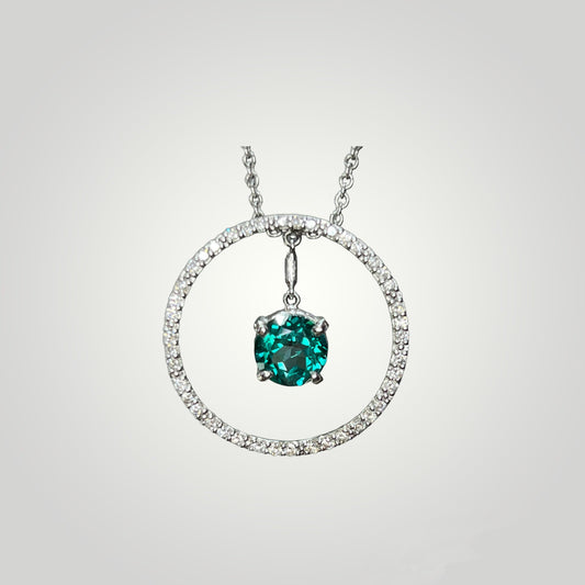 Green Topaz and Diamond Circle Pendant - Q&T Jewelry