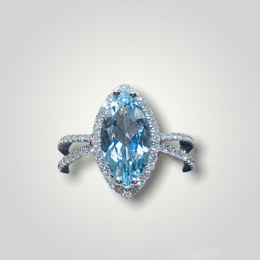 Aquamarine Diamond Halo Marquis Ring - Q&T Jewelry