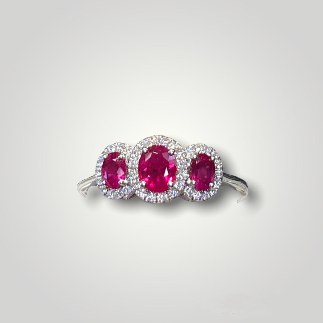 3-Stone Ruby Ring with Diamonds - Q&T Jewelry
