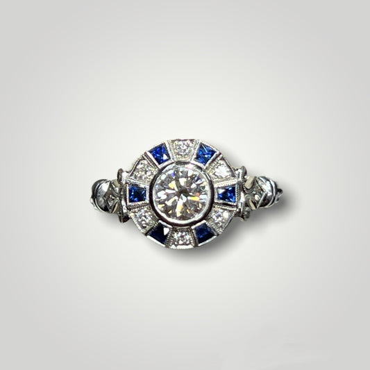 Blue Sapphire & Diamond Round Ring - Q&T Jewelry