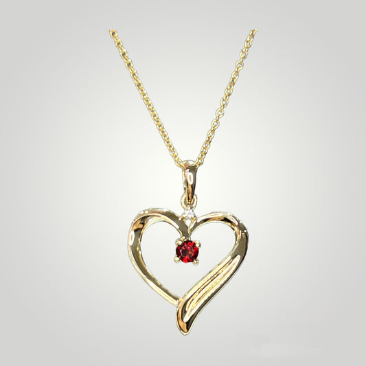 Garnet and Gold Heart Pendant - Q&T Jewelry