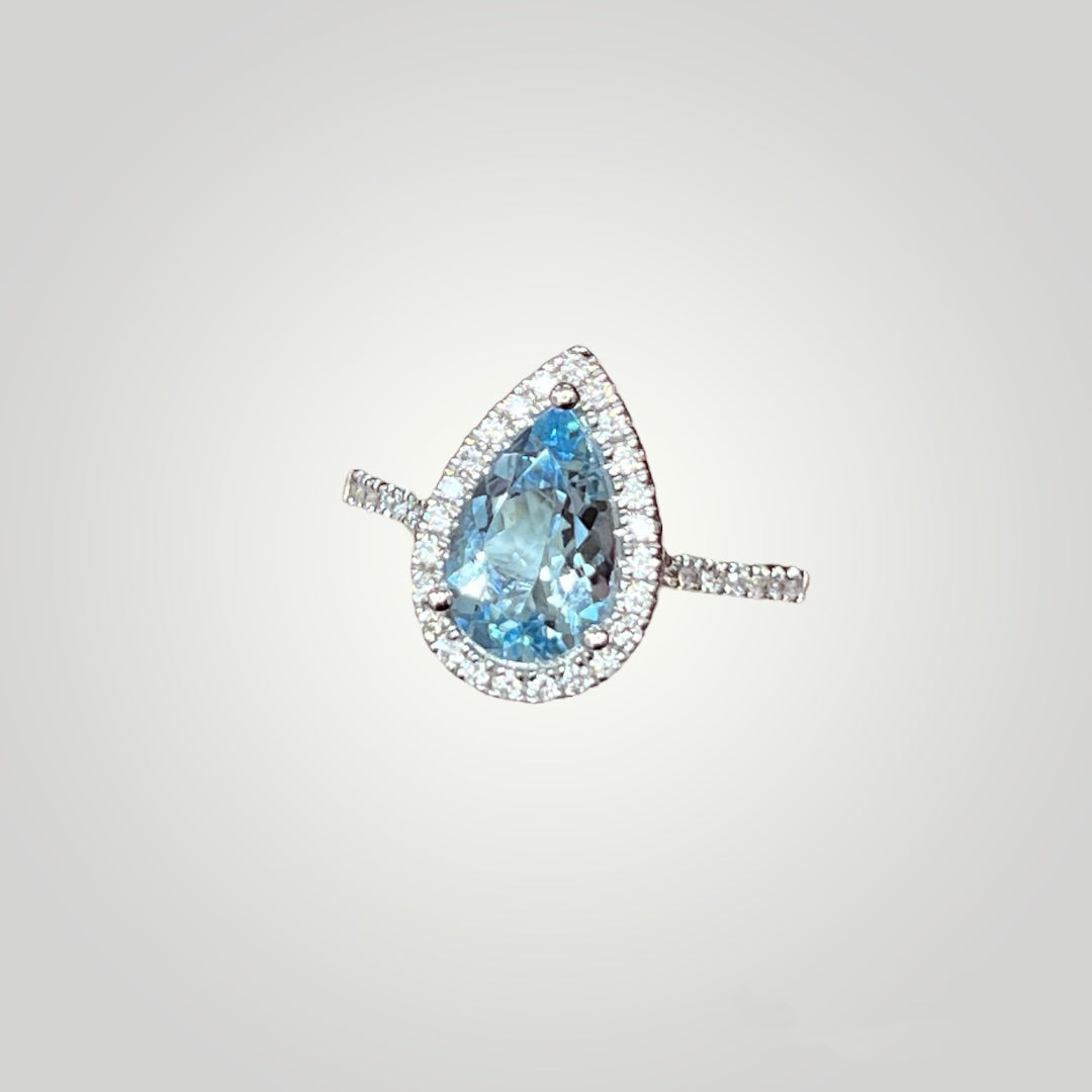Pear Cut Aquamarine with Halo Ring - Q&T Jewelry