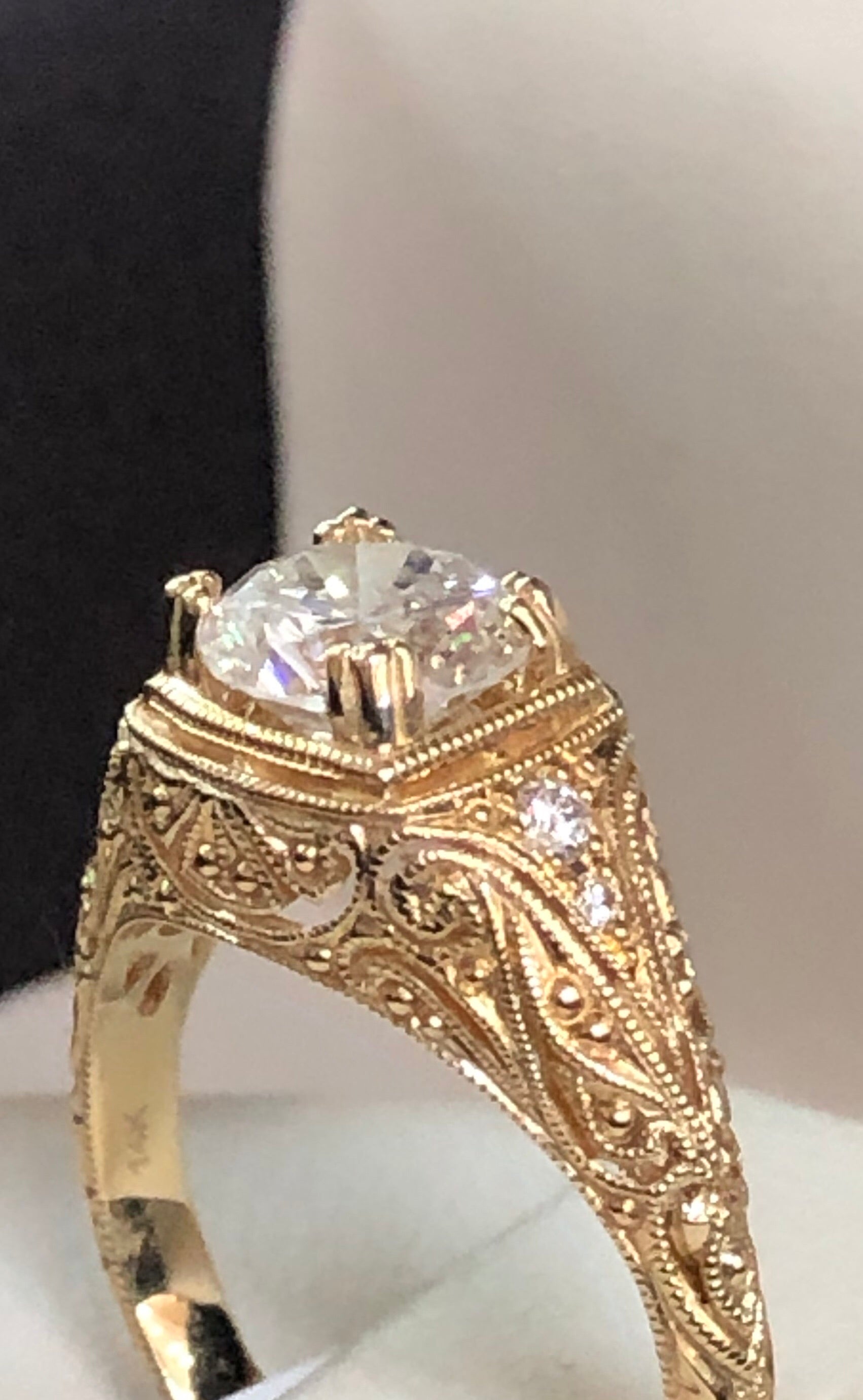 Women's 14K Fancy Engraved Diamond  Ring - Q&T Jewelry