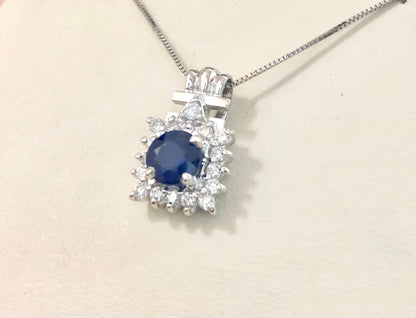Square-Shape Blue Sapphire & Diamond Cluster Pendant - Q&T Jewelry