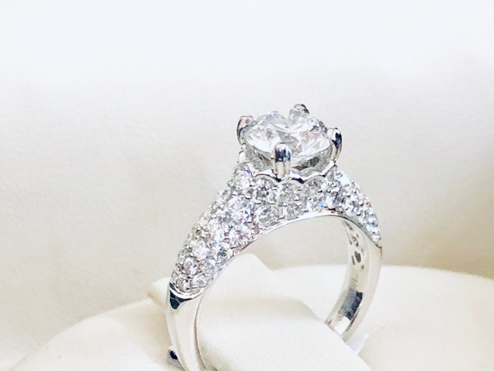 Pave Solitaire Diamond Engagement RIng - Q&T Jewelry
